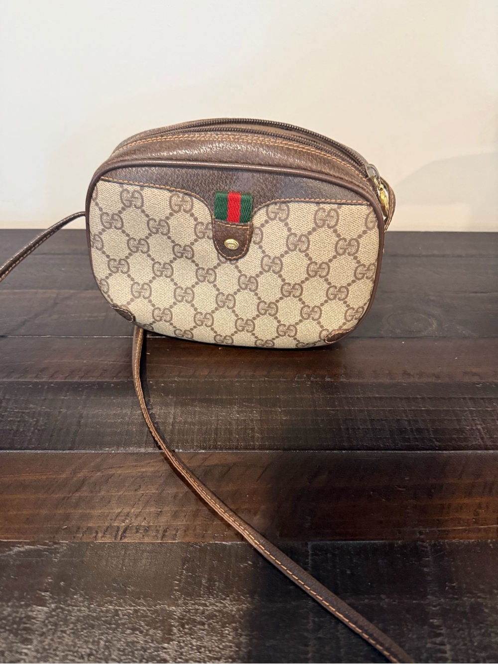 Gucci Black/Brown Leather Mini Crossbody with Gold Logo
